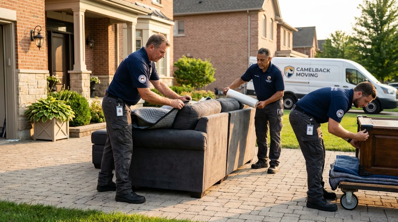 Large estate moving crew wrapping furniture in East Peoria, IL