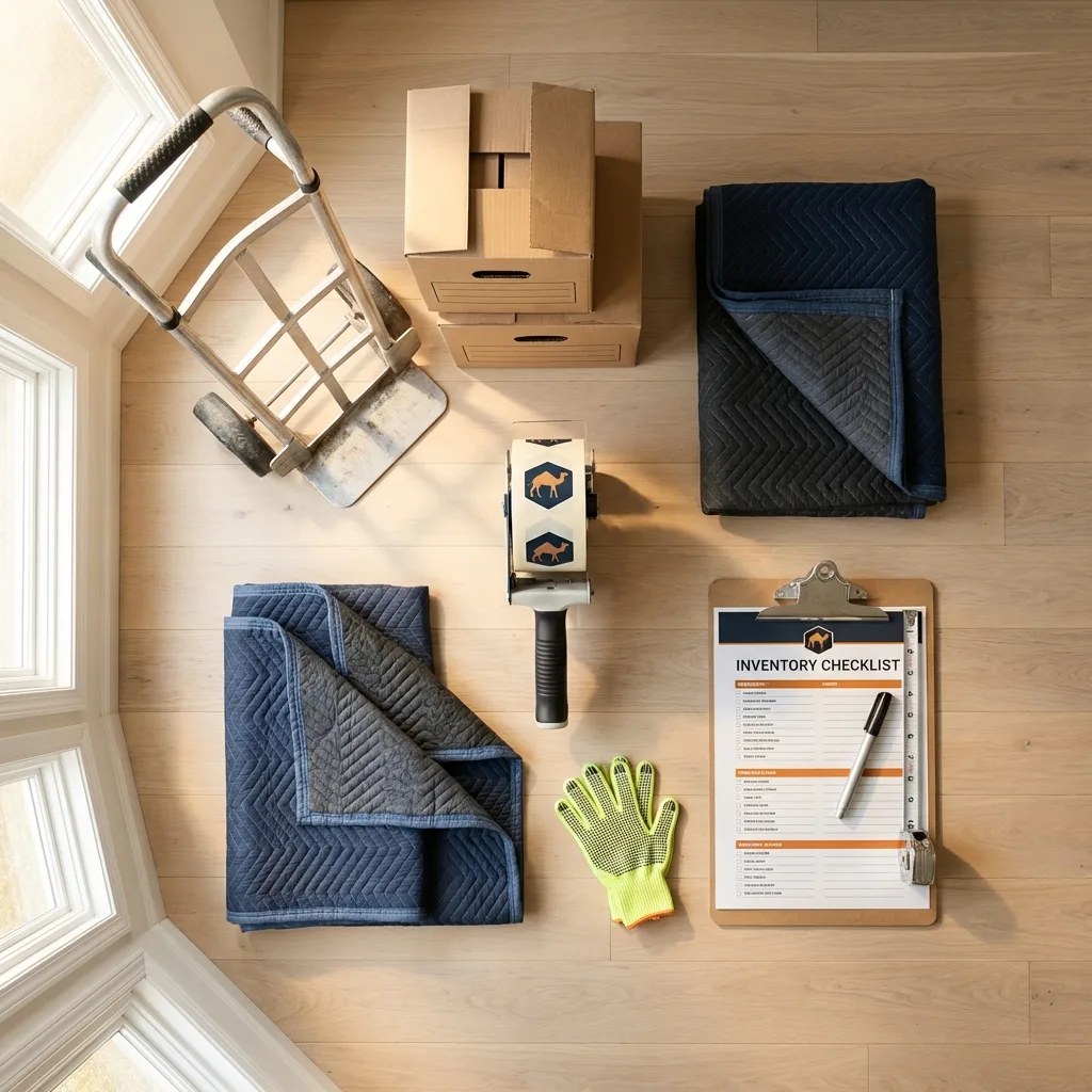 Professional moving supplies and packing materials layout for East Peoria residential relocations